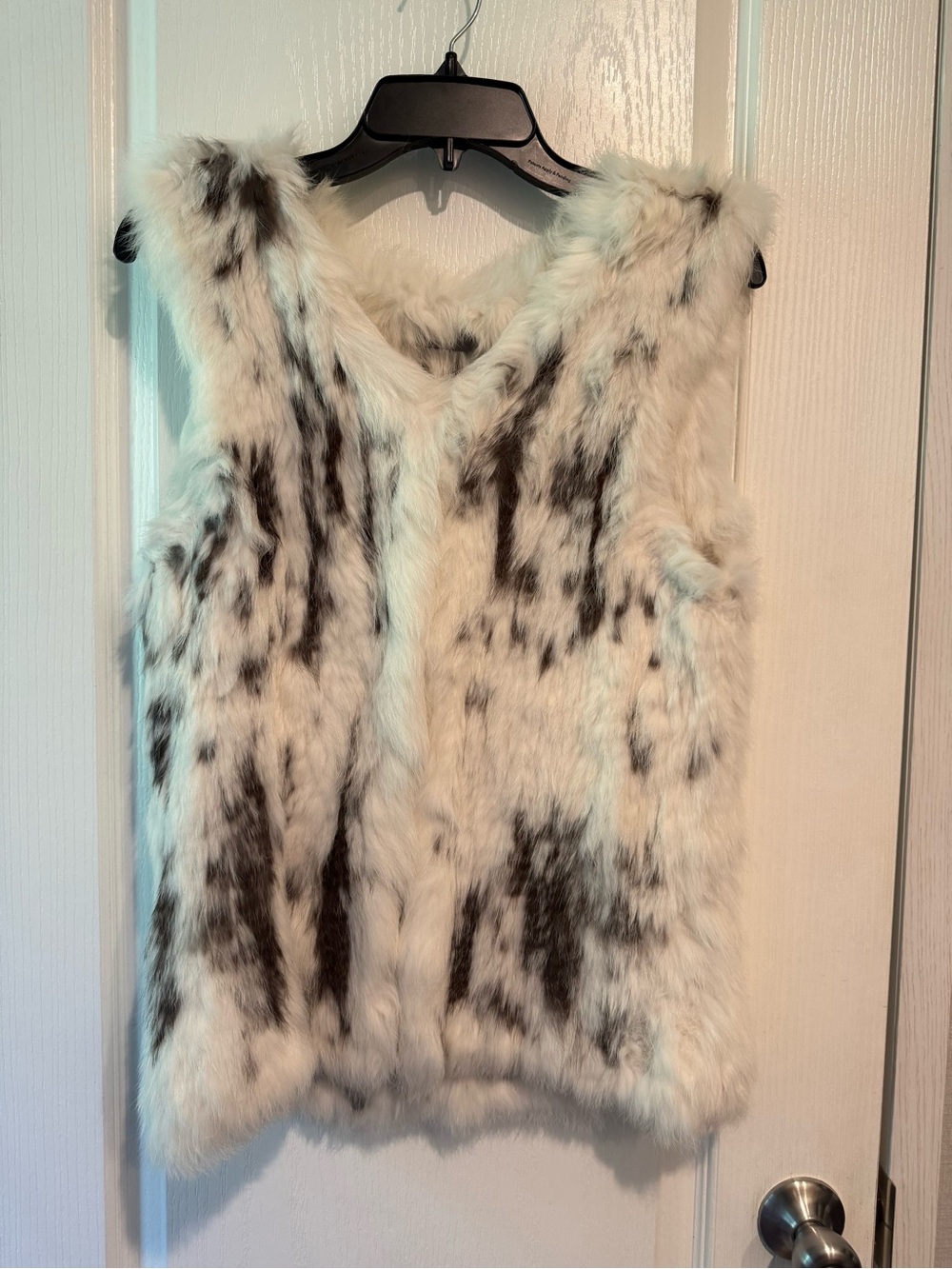 Neiman Marcus White Rabbit Fur Vest with Black Speckle